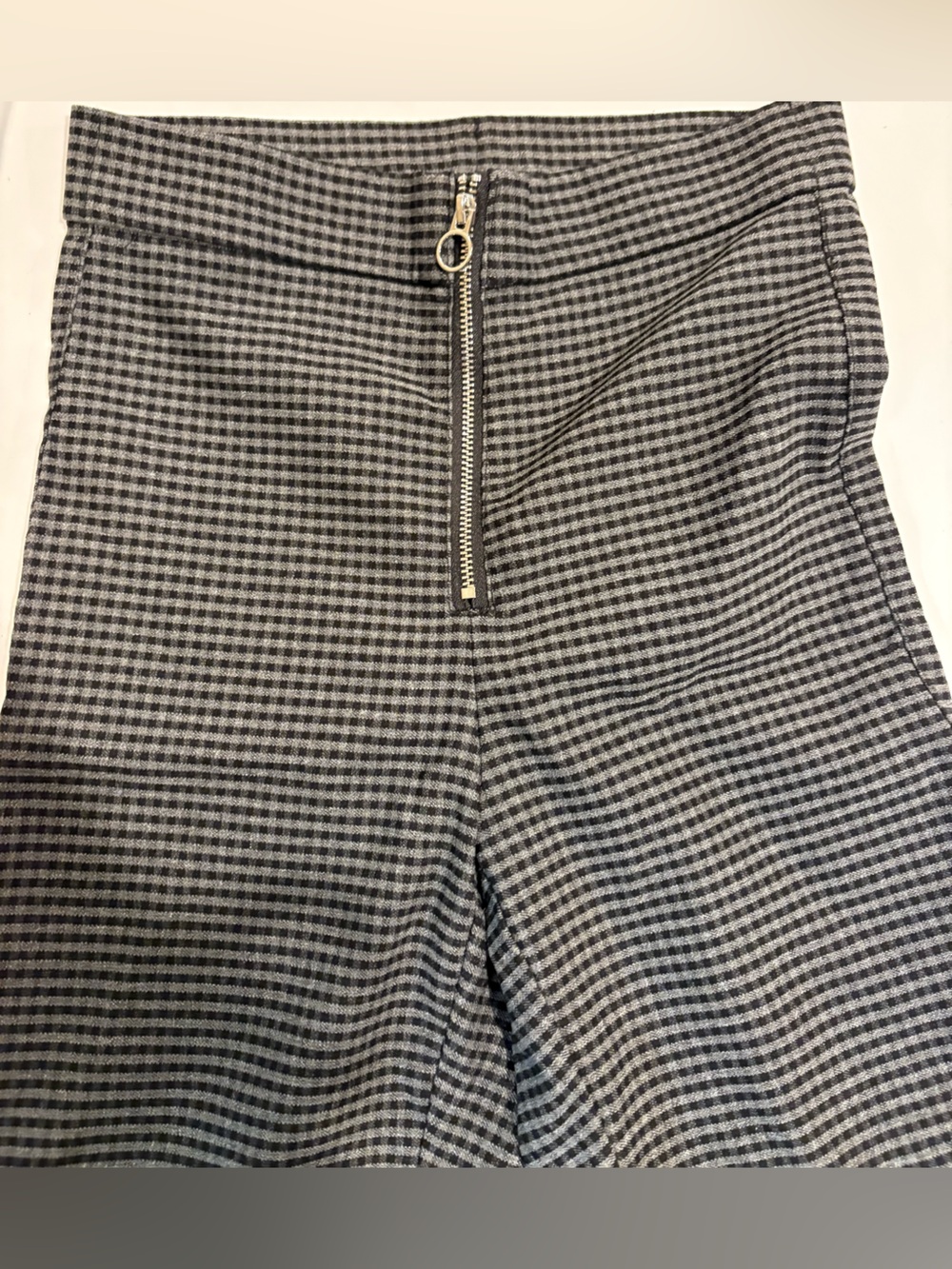 Women's Black and Gray Gingham Pant with Zip